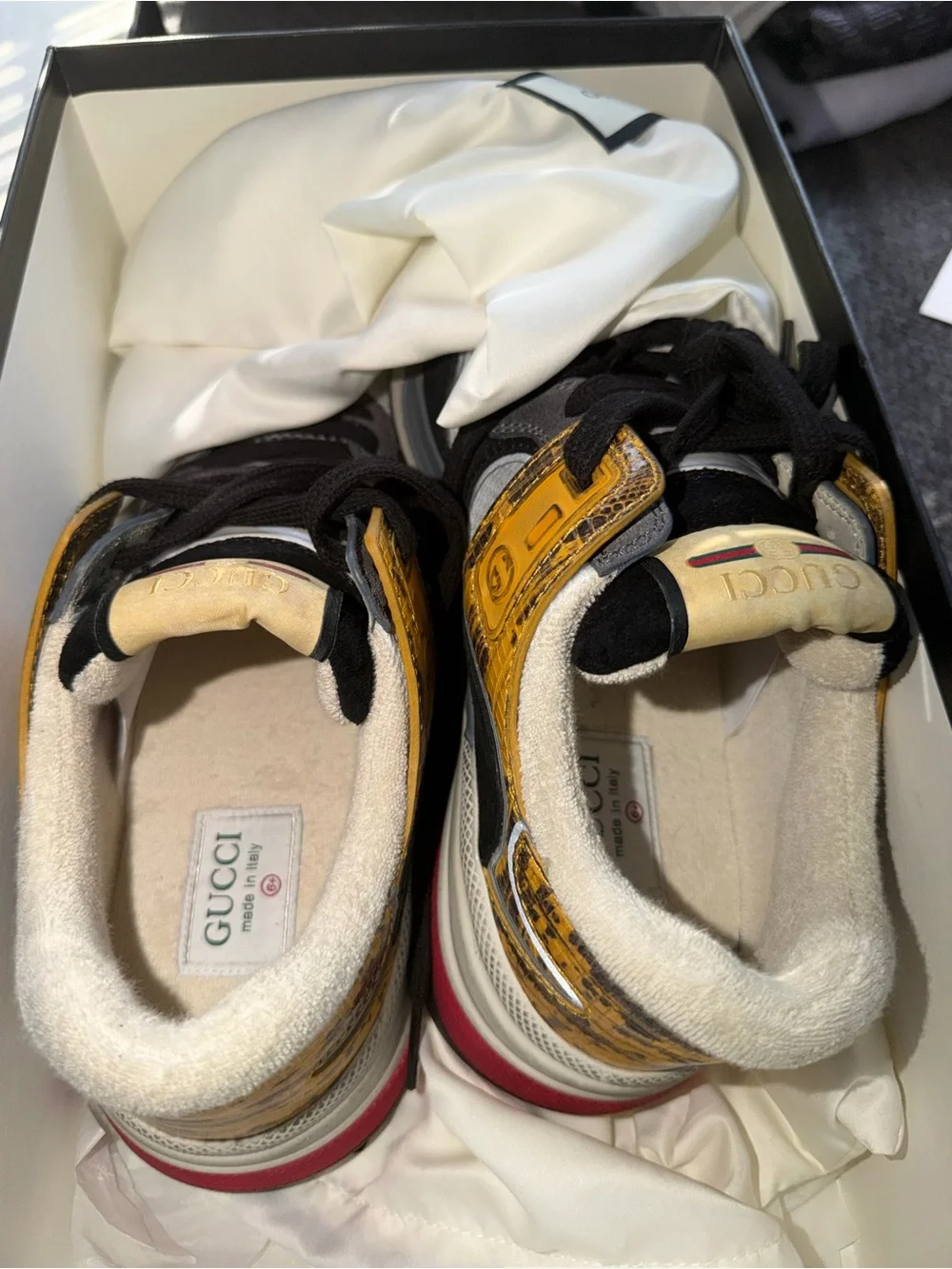 Gucci Black and Yellow Leather-Trim Sneakers